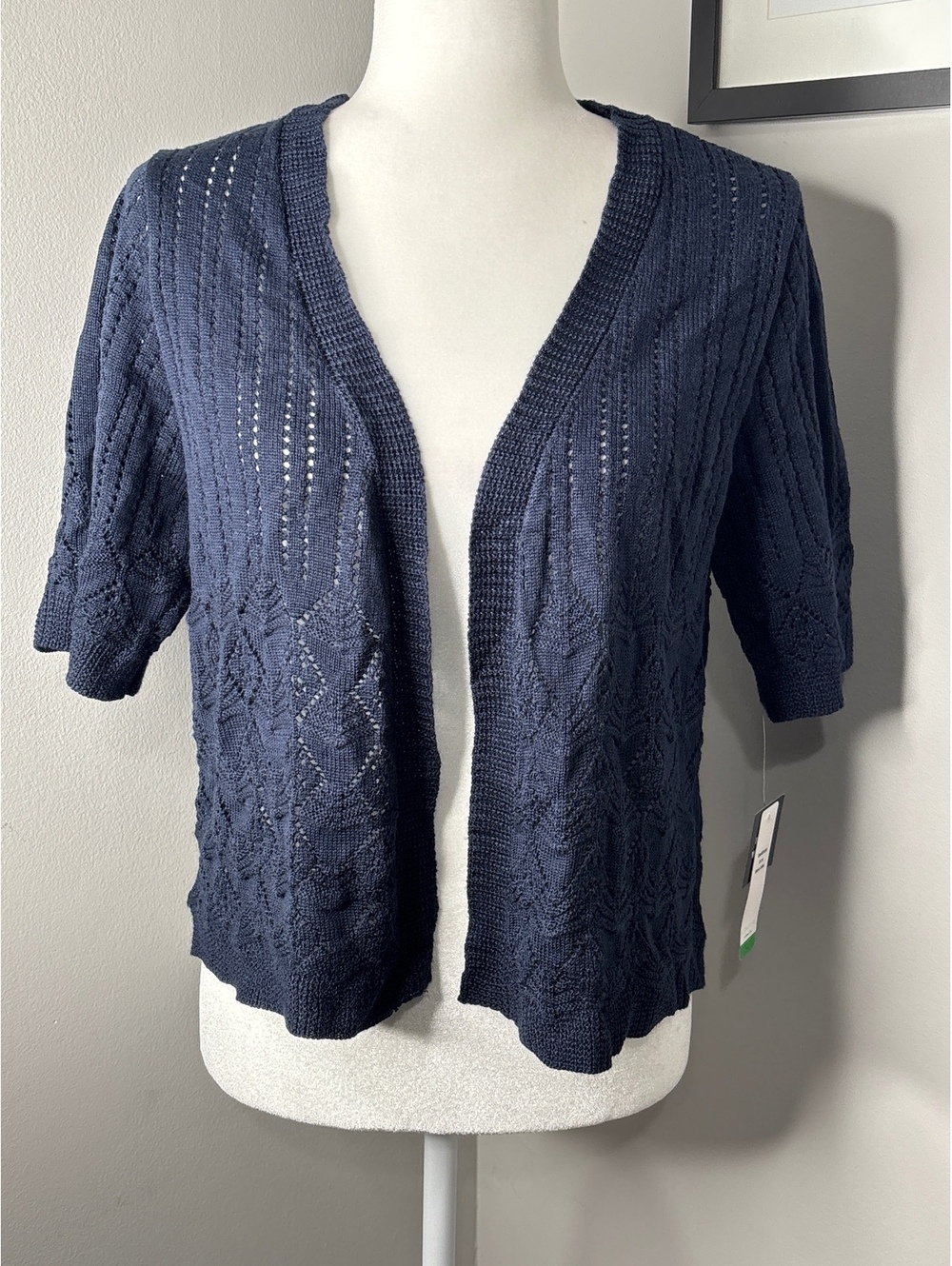 Signature by Robbie Bee Navy Blue Knit Open Front Cardigan Sweater Large